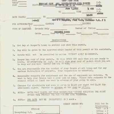Permit, Camp Belzer, Central Indiana Council, Boy Scouts of America