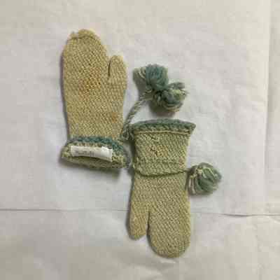 Children's Ecru & Blue Knit Mittens