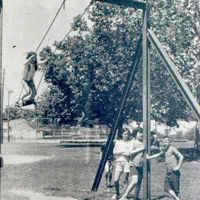 Interurban rails made into swing sets