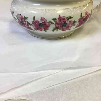 White & Pink Floral Ironstone Chamber Pot