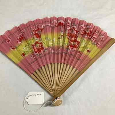 Pink, Yellow, & Red Hand-painted Folding Fan
