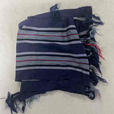 Blue Striped Scarf w/ Fringe