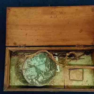Brown Wooden Box w/ Medical Scale