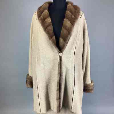 Women's Tan Wool & Mink Fur Coat + Skirt