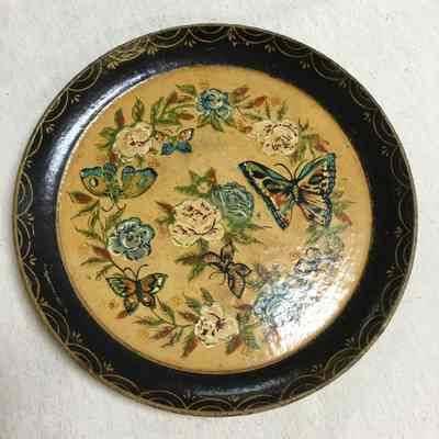 Black & Gold Decorative Trays w/ Floral Butterfly Motifs