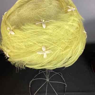 Women's Yellow Straw & Feather Hat