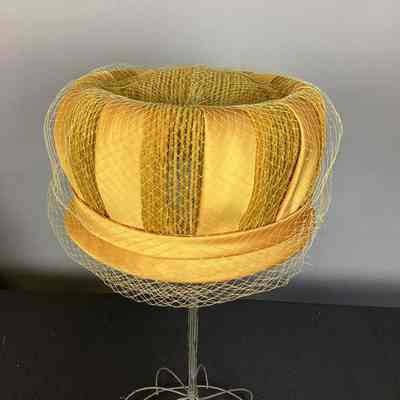 Women's Gold Satin & Velour Hat w/ Netting