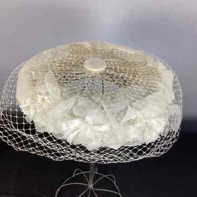 Women's White Floral Birdcage / Pillbox Hat