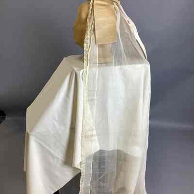 Women’s White Organdy Wedding Veil w/ Gold Satin Bow