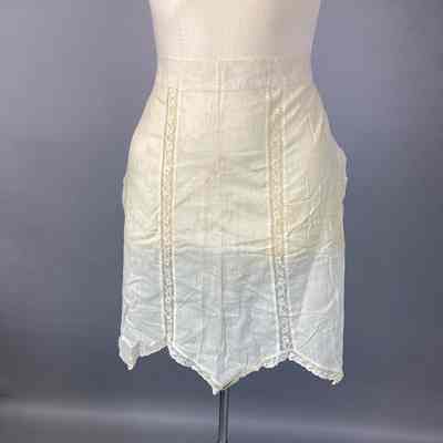 Women's White Cotton Apron w/ Lace Insertions