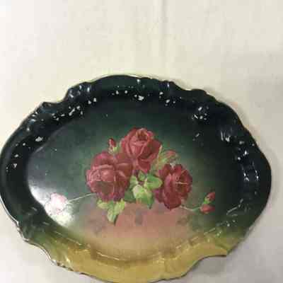 Green & Red Rose China Platter