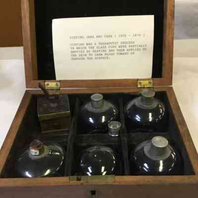 Brown Wooden Case w/ Cupping Jars + Scarifactor
