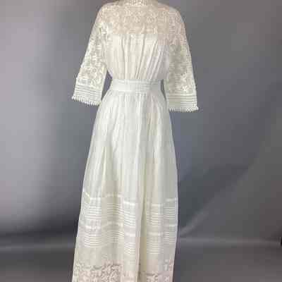 Women's White Cotton Day Dress w/ Eyelet Embroidery