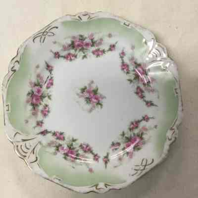 Green & Pink Rose China Dinner Plate