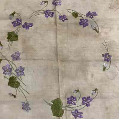 Tan Linen Square w/ Floral Embroidery