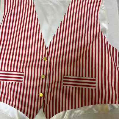 Men's Red & White Candy-Striped Satin Vest
