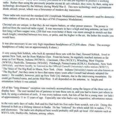 ANTENNA SET UP FOR CRYSTAL SET/NEEDS TO BE STRUNG OUT AS HIGH/AS POSSIBLE, AT LEAST 50' UP