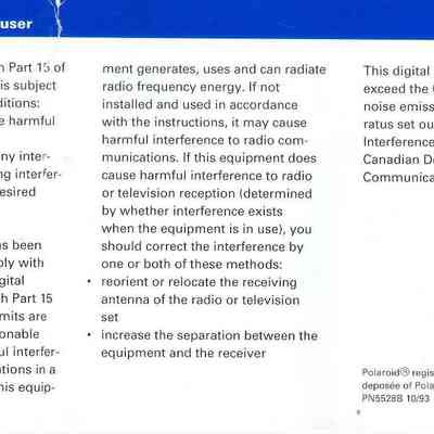 Booklet, Instruction, for a Polaroid captiva slr camera, back cover