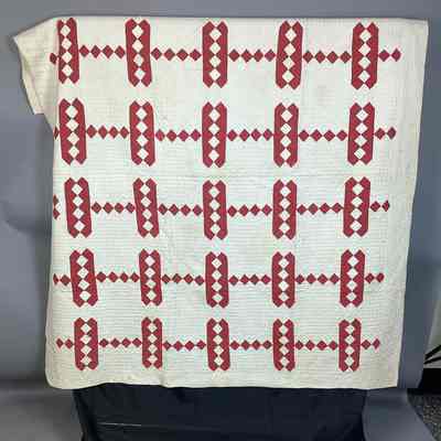 White & Red Modified Jacob's Ladder Quilt