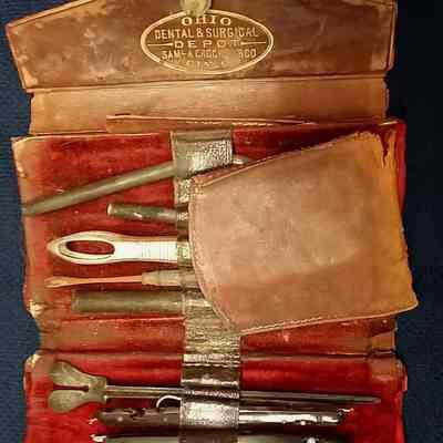 Brown Leather Instrument Pouch w/ Various Medical Instruments