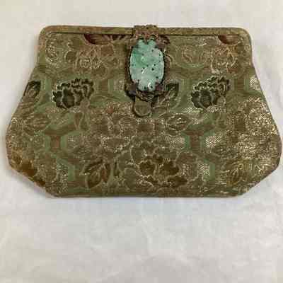 Green Silk Brocade Clutch Purse
