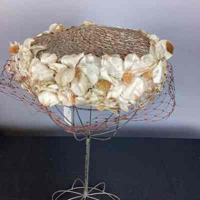 Women's Beige Floral Straw Birdcage Hat