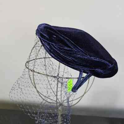 Women's Navy Velvet Hat w/ Net Veil