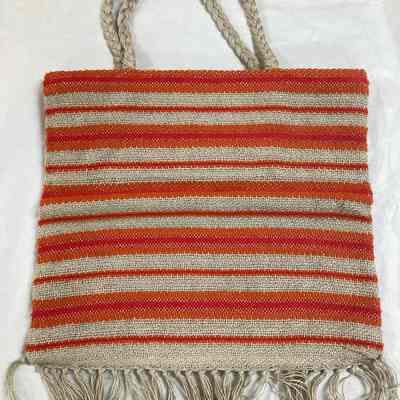 Orange & Cream-Colored Woven Purse