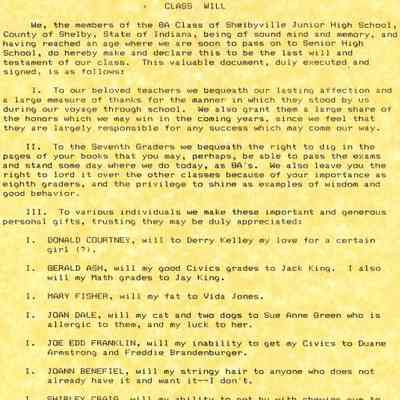 SJHS 1946 8A Class Will