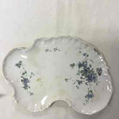 White & Blue Floral Free-Form China Platter