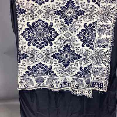 Blue & White Figured and Fancy Double-Cloth Craig Coverlet