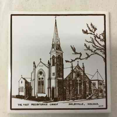White & Brown First Presbyterian Church Ceramic Tile