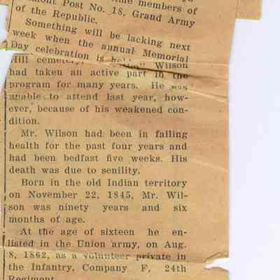 Obituary, bottom fold, James B. Wilson