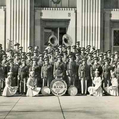 Shelby County 4H Club Band, Farm Bureau, pictured at Shelby County, IN courthouse