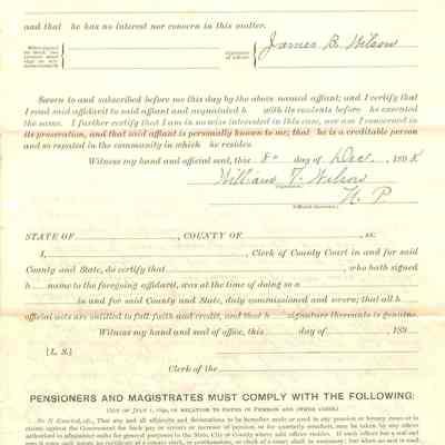 front, fold B, record, pension, general affidavit of James B. Wilson