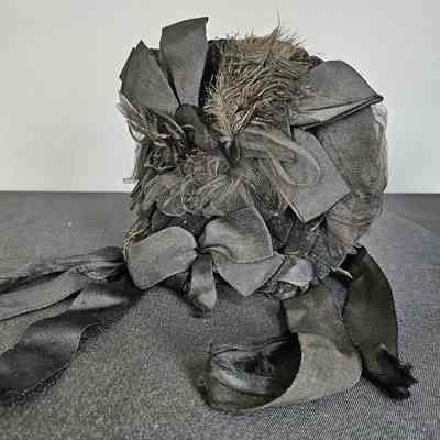 Women's Black Velvet Bonnet w/ Adornments