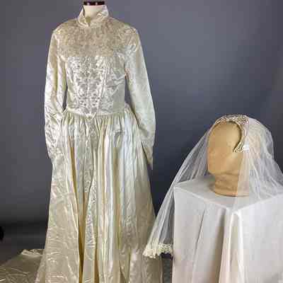 Women's Ivory Satin Wedding Dress w/ Beaded Bodice