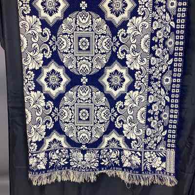 Blue & White Figured and Fancy Double-Cloth Klein Coverlet