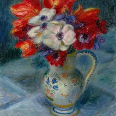 Anemones and Tulips in Quimper Pitcher