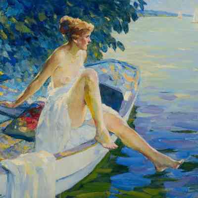 Beauty Tiptoeing into Lake