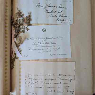 Sample page with invitations and pressed flowers