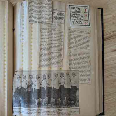 Sample page of newspaper cuttings: Johanna was on the Santa Clara High School Girls Baseball, Tennis and Basketball teams