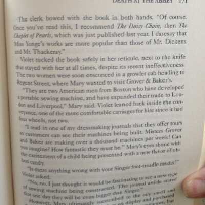 Reference to the sewing machine in Death at the Abbey
