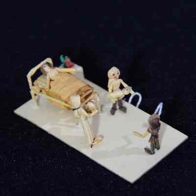 Miniature hospital room scene figure