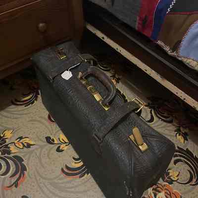 black leather suitcase