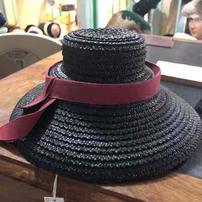 Black Straw Hat Fuchsia Band