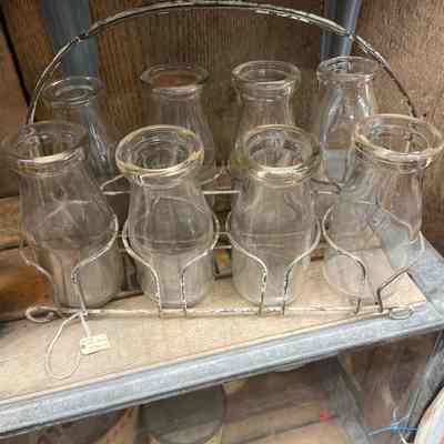 Wire Carrier w/Eight Milk Bottles