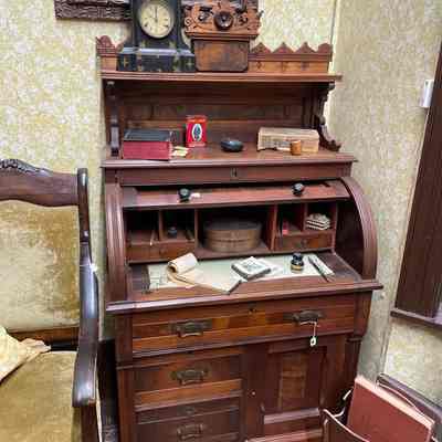 Wood desk in parlor