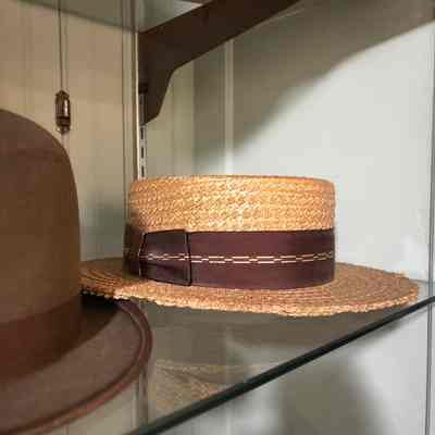 Straw Hat with Brown Fabric