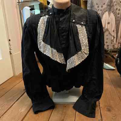 Black blouse white lace collar
